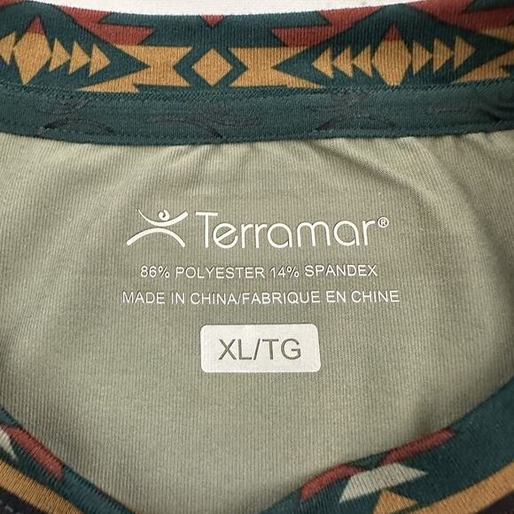 Terramar Womens Long Sleeve Top Size XL Green Brown Southwest Western Print - Picture 6 of 11